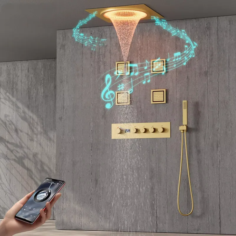 Spa & Wellness Hotel Diamond Ustroń - ชุดฝักบัว LED อัจฉริยะ พร้อมระบบเสียงเพลงในห้องน้ำ ฝักบัวแบบฝังผนัง สีดำด้าน