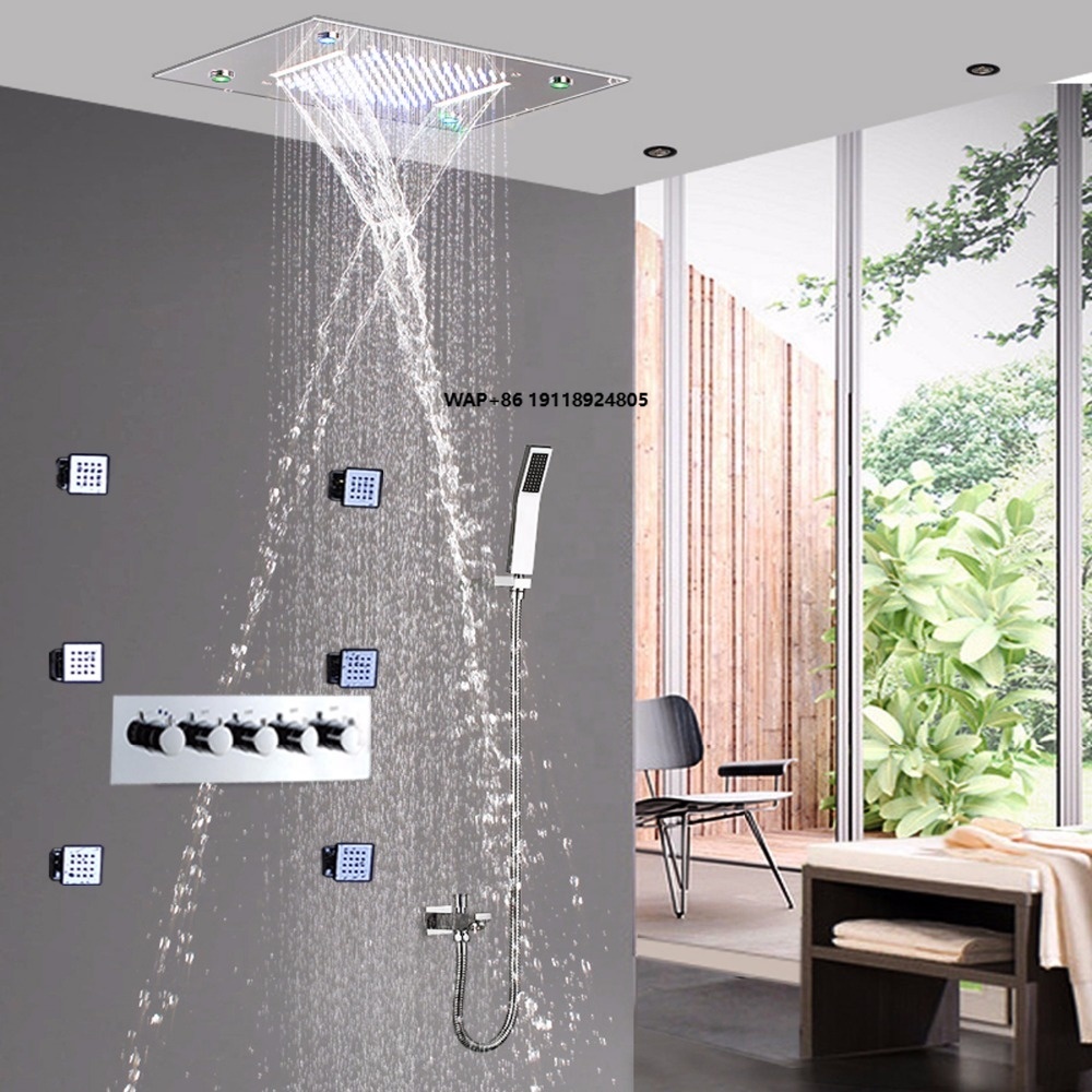 Spa & Wellness Hotel Diamond Ustroń - วาล์วฝักบัวทองเหลืองแบบร้อนเย็นสี่หัวจ่าย สแตนเลส 360x500 ติดเพดาน ฝักบัวเรนชาวเวอร์ LED